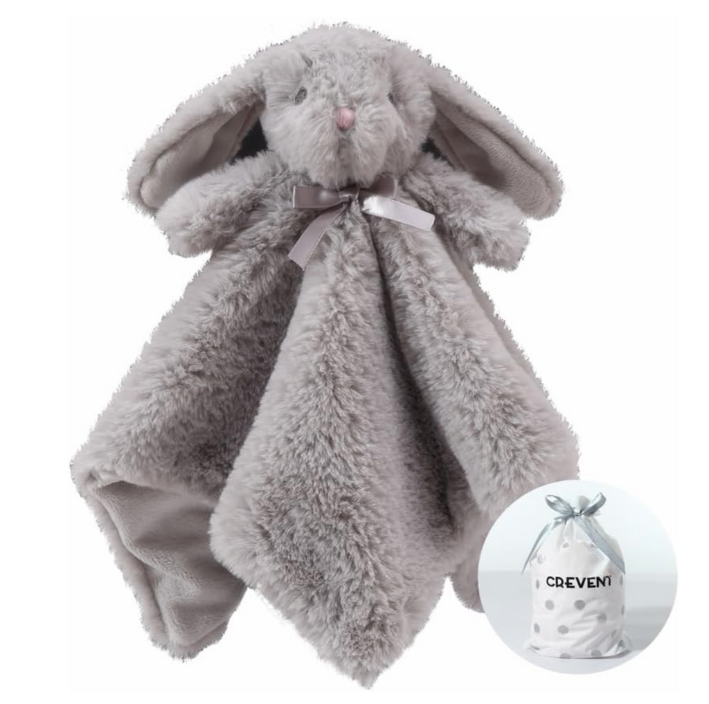 CREVENT Plush Baby Security Blanket – Grey Bunny Lovey